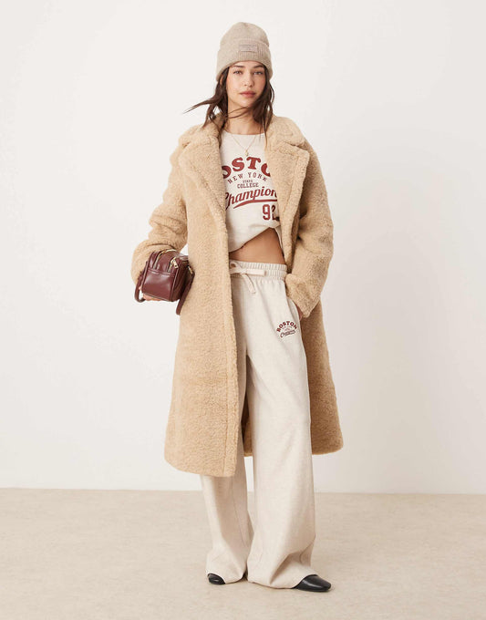 Beige Faux Fur Long Coat