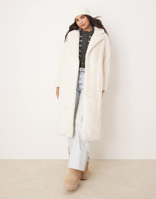 Cosy Faux Fur Cream Dressing Gown Coat