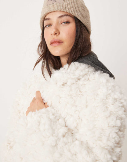 Cream Cloud Faux Fur Coat With Robe Tie