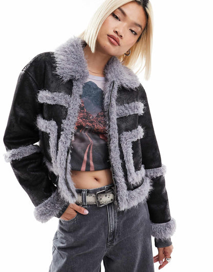 Boxy Purple Sherling Contrast Coat