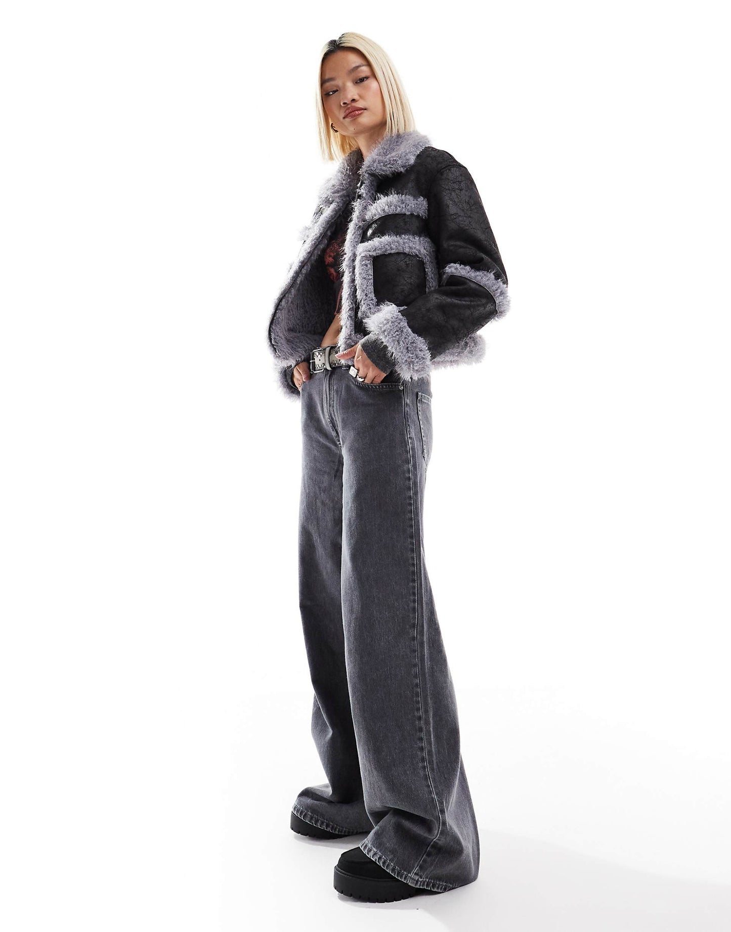 Boxy Purple Sherling Contrast Coat