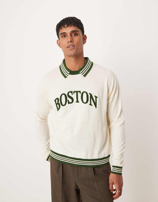 Oversized Boxy Fit Knitted Polo Jumper