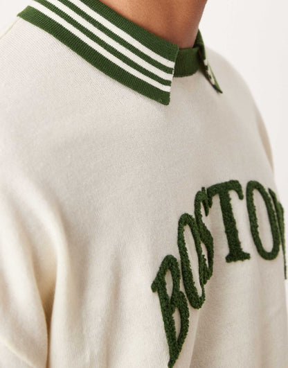 Oversized Boxy Fit Knitted Polo Jumper