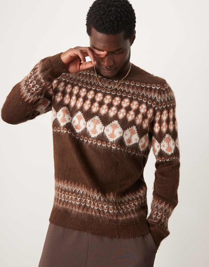Knitted Crew Neck Jumper With Fairisle Pattern