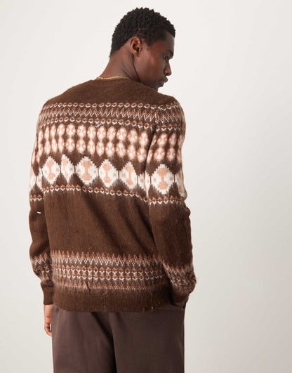 Knitted Crew Neck Jumper With Fairisle Pattern