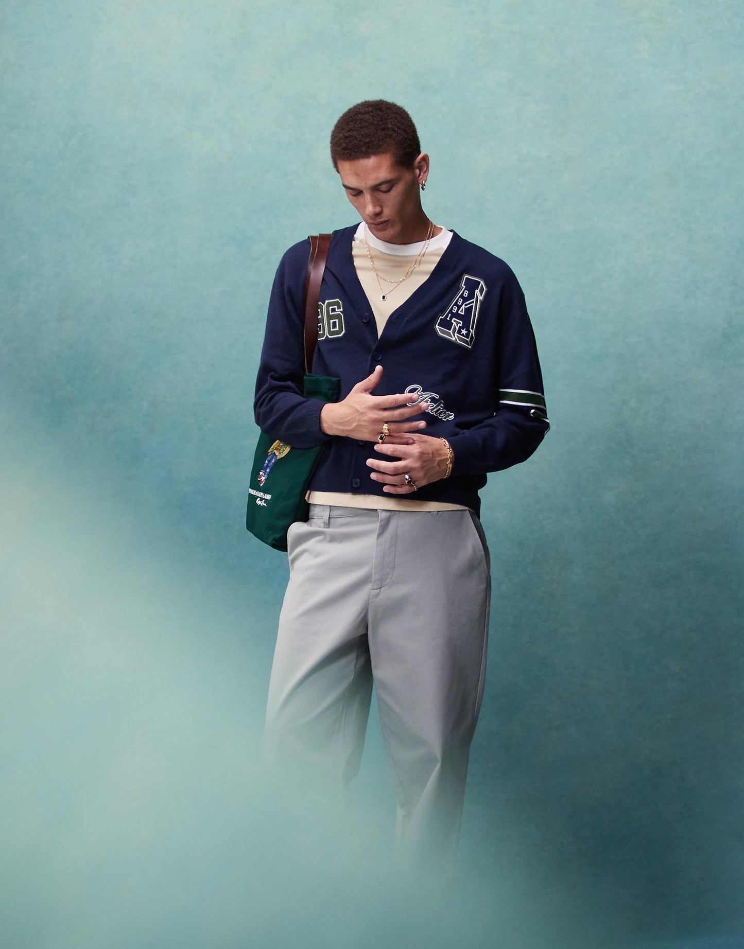 Oversized Boxy Fit Knitted Varsity Cardigan