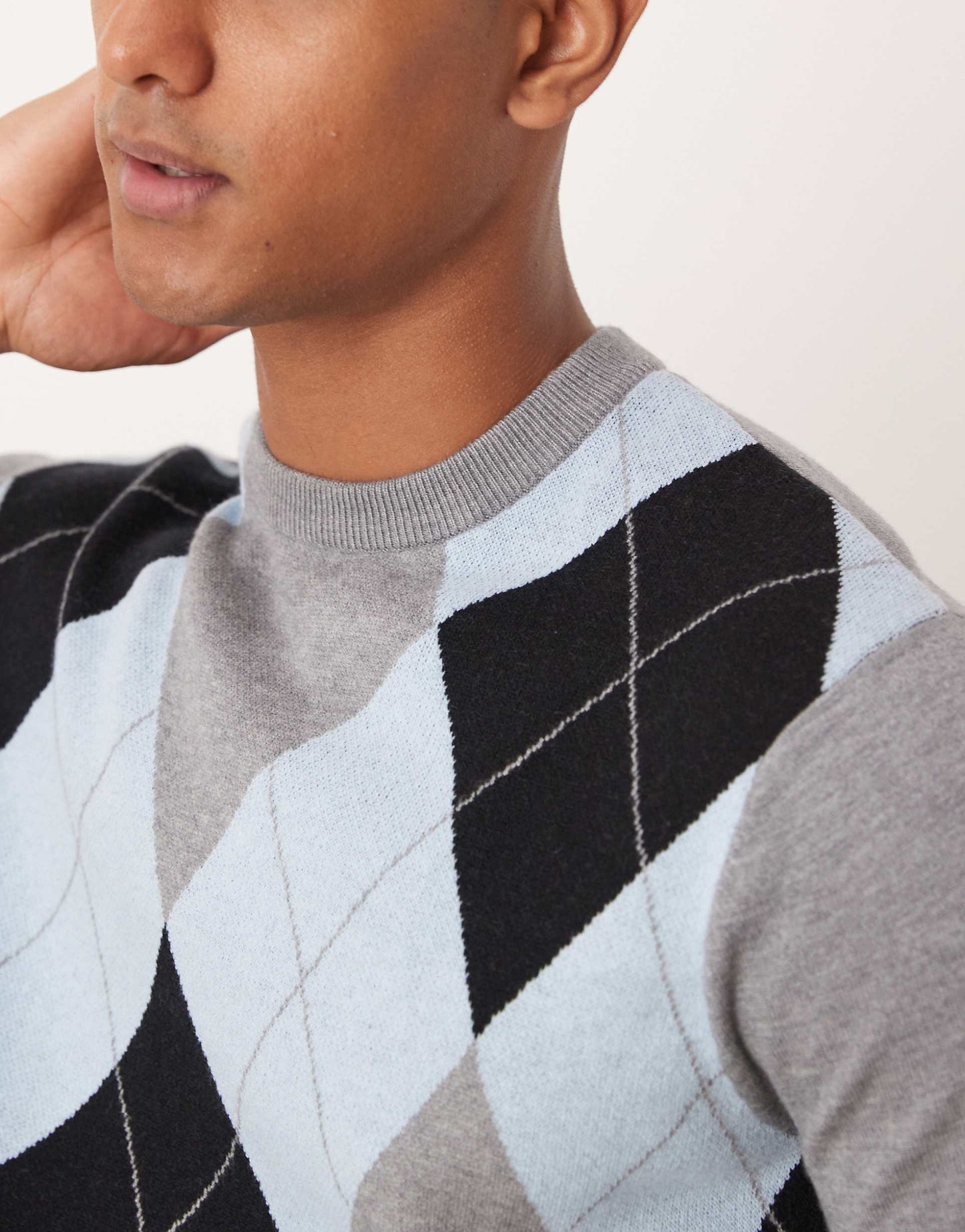 Co-Ord Knitted T-Shirt With Argyle Pattern