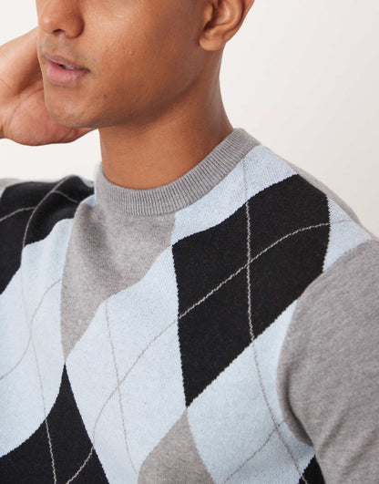 Co-Ord Knitted T-Shirt With Argyle Pattern