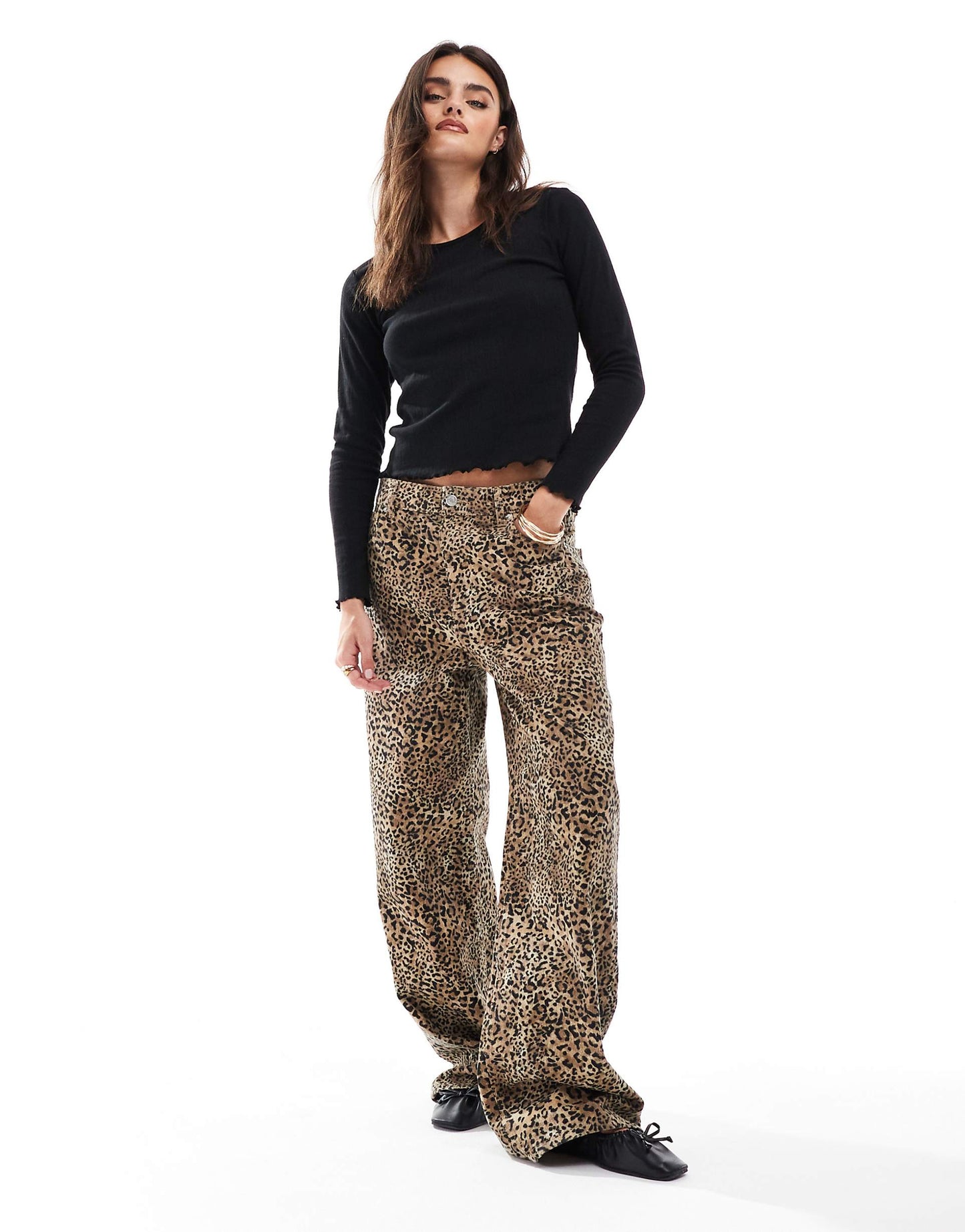 Long Sleeve Lettuce Hem Top With Pointelle