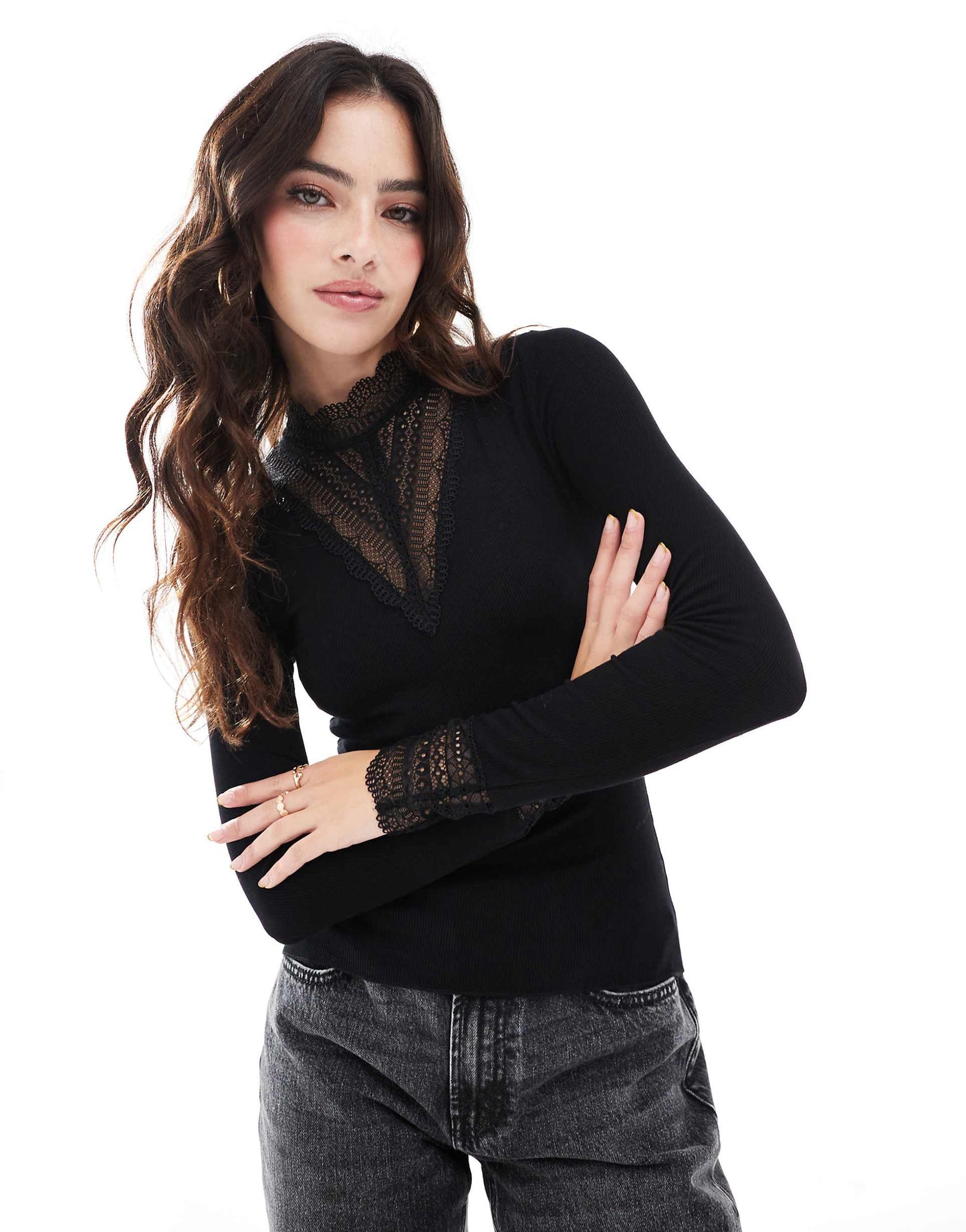 Long Sleeve Lace Insert Top