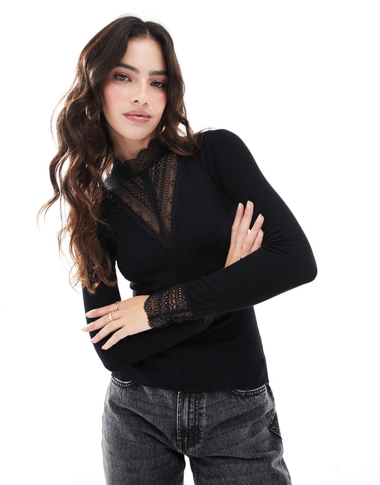 Long Sleeve Lace Insert Top