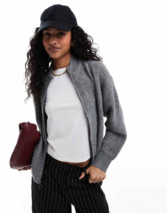 Knitted Zip Through Cardigan