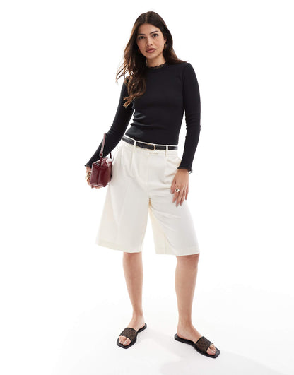 Long Sleeve Ribbed Lace Trim Top