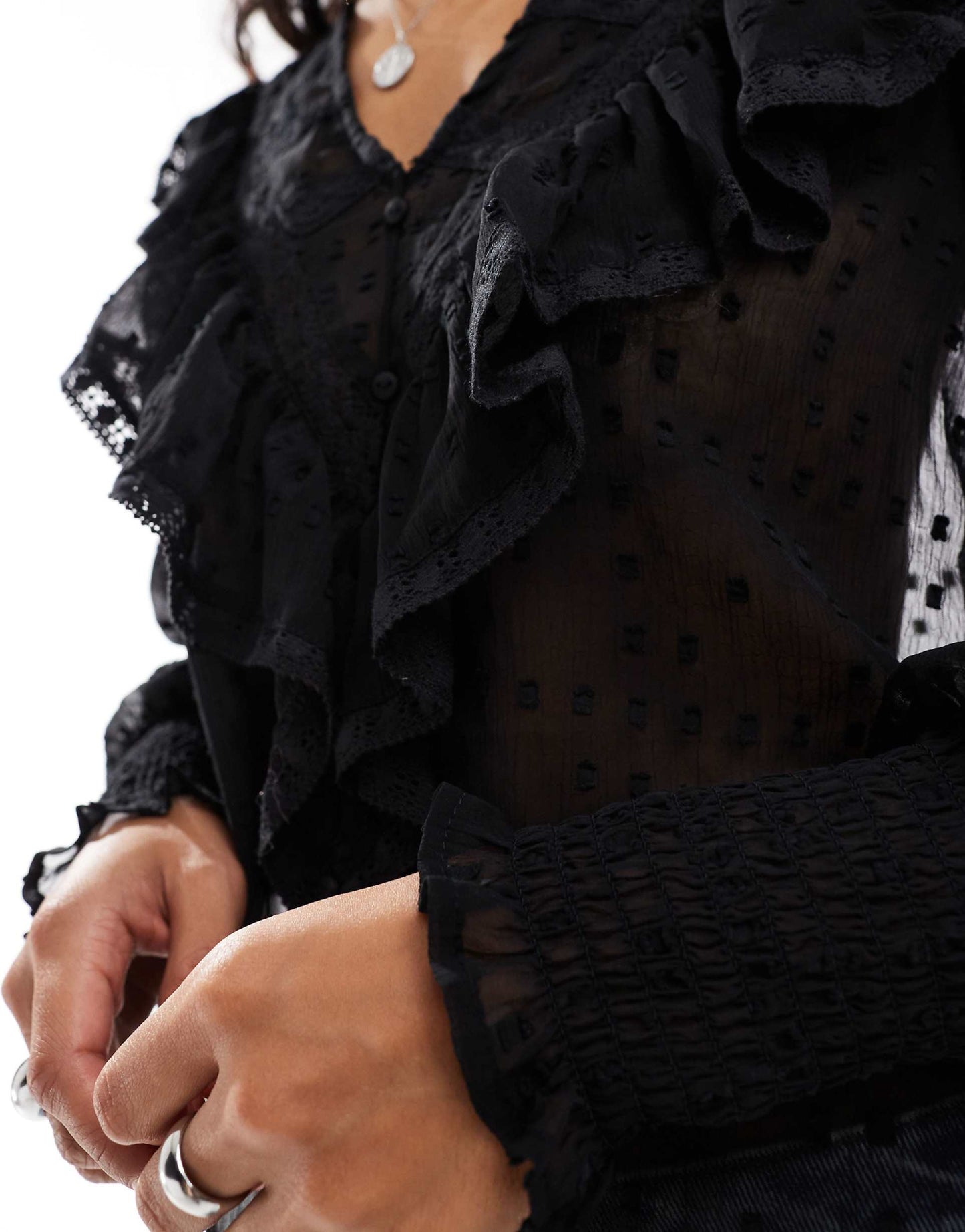 Sheer Textured V-Neck Blouse