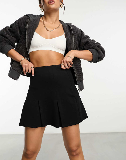 Pleated Jersey Twill Mini Skirt