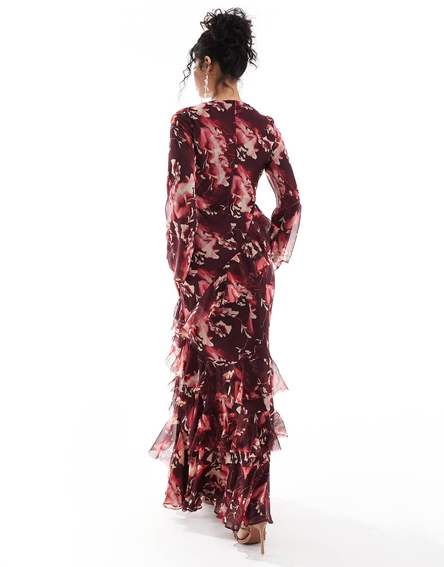 Fluted  Long Sleeve Extreme Ruffle Maxi Dress