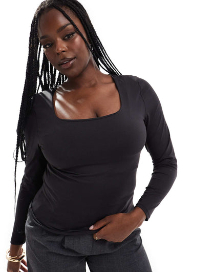 Curve 2 Way Long Sleeve Square Neck Top