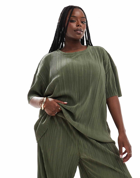 Curve Boxy Plisse T-Shirt Co-Ord