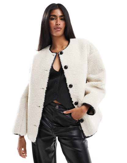 Exclusive Button Detail Faux Shearling Jacket