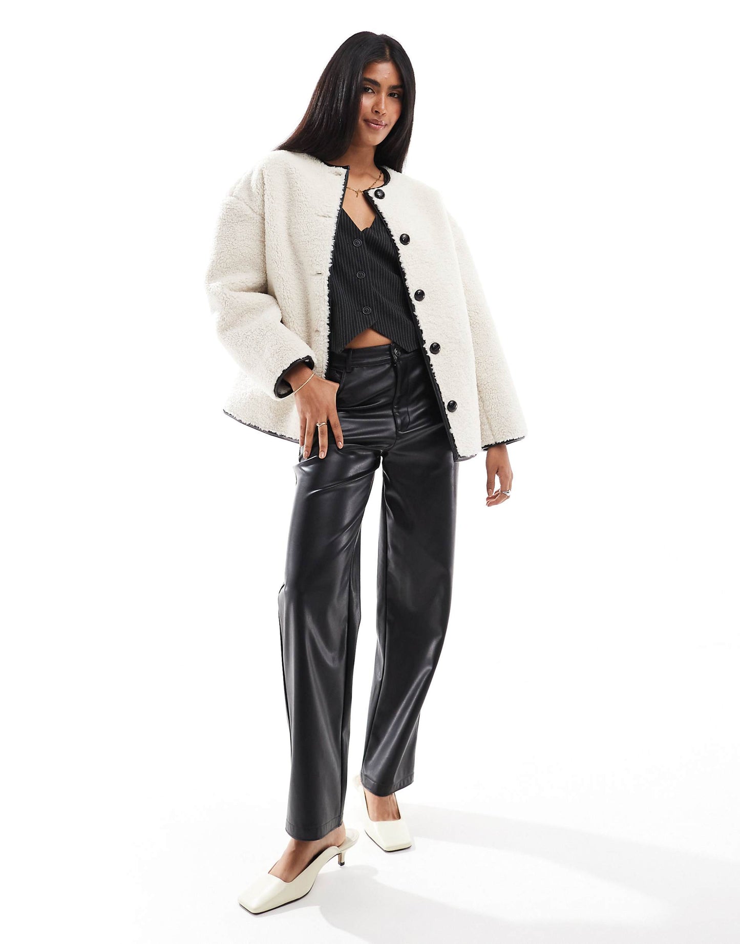 Exclusive Button Detail Faux Shearling Jacket