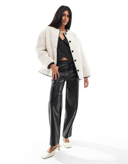 Exclusive Button Detail Faux Shearling Jacket