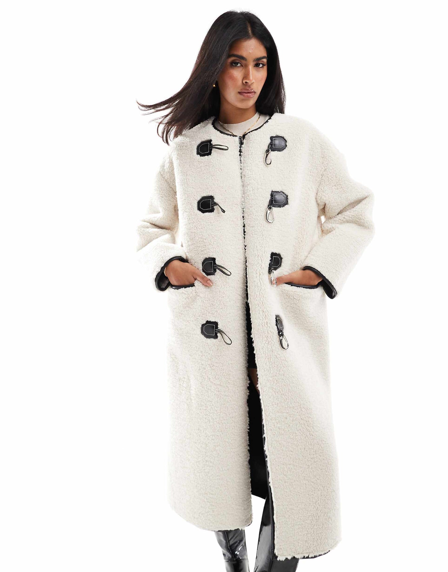 Faux Shearling Toggle Fastening Coat