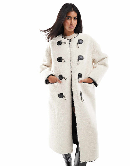 Faux Shearling Toggle Fastening Coat