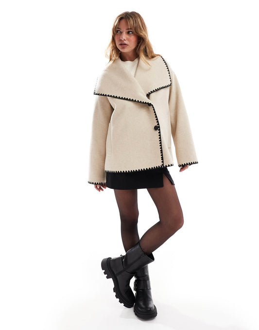 Oversized Lapel Jacket With Contrast Stitch