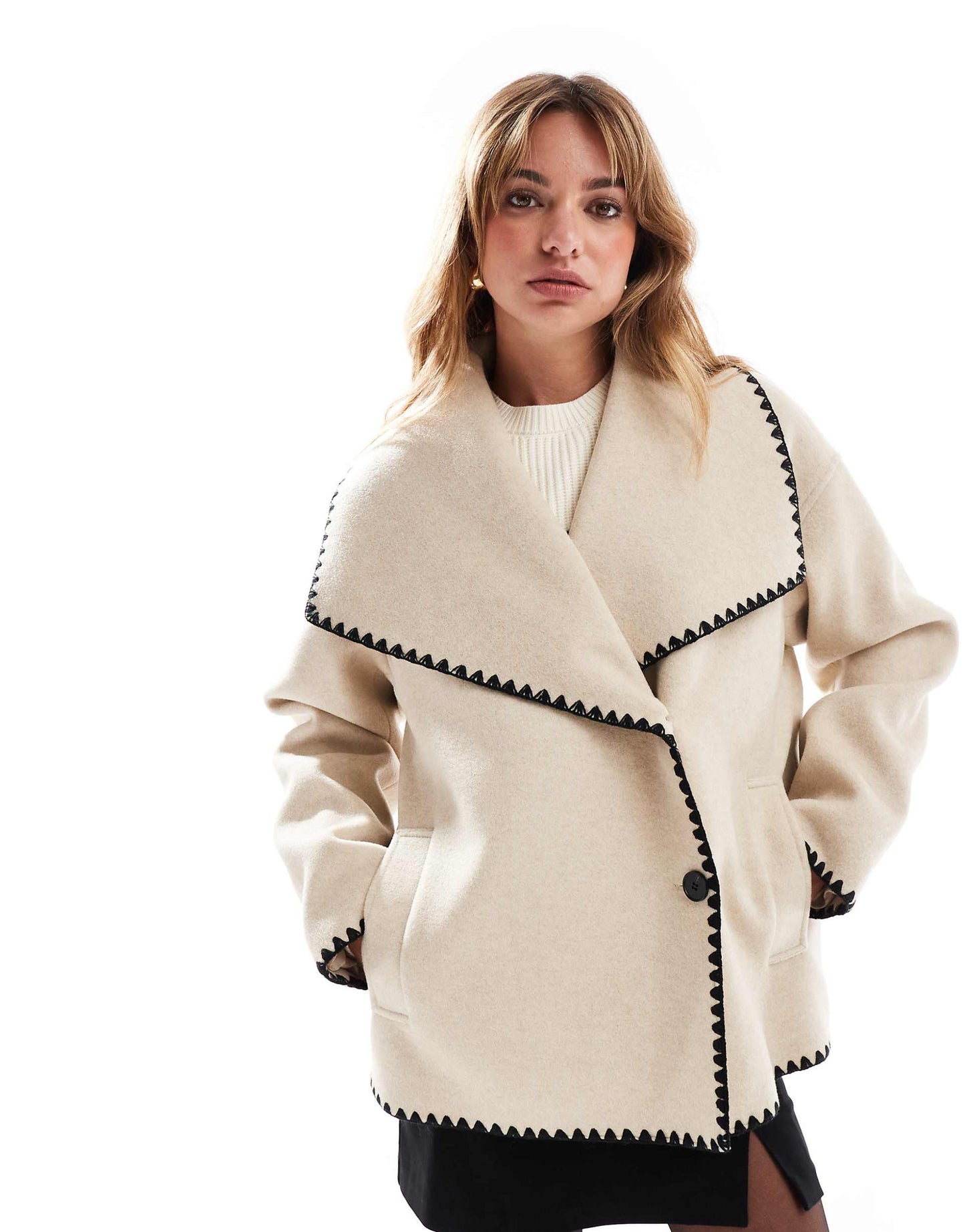 Oversized Lapel Jacket With Contrast Stitch