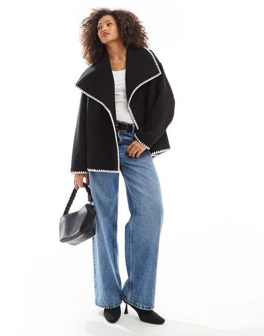 Oversized Lapel Jacket With Contrast Stitch