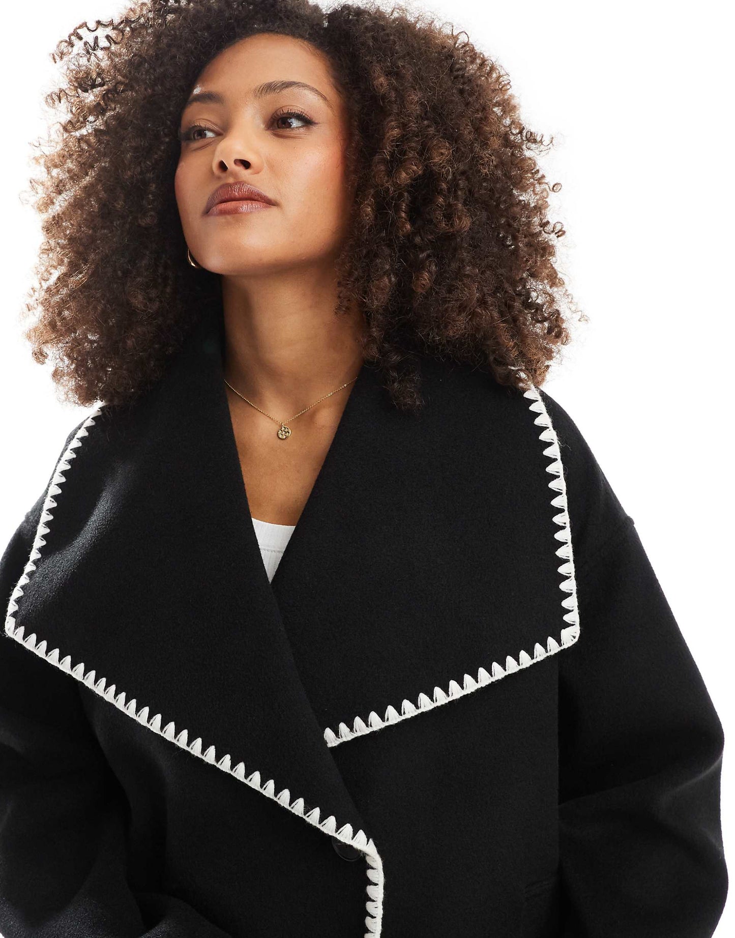 Oversized Lapel Jacket With Contrast Stitch