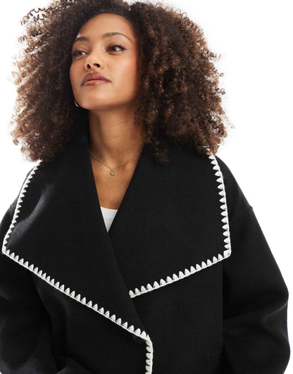 Oversized Lapel Jacket With Contrast Stitch