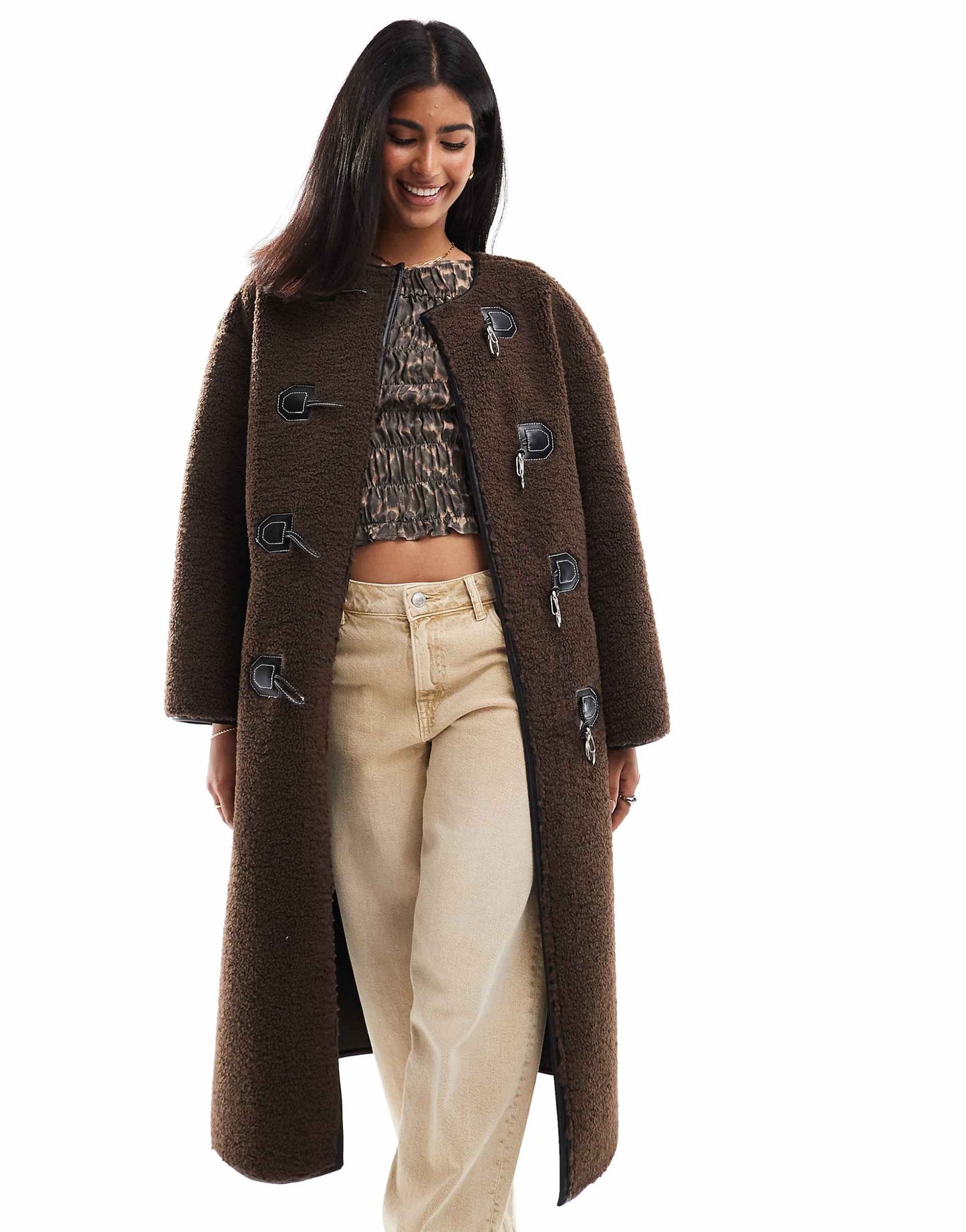 Faux Shearling Toggle Fastening Coat