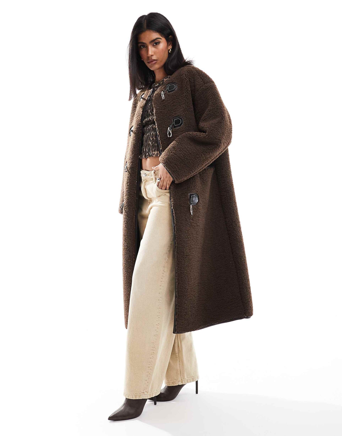 Faux Shearling Toggle Fastening Coat