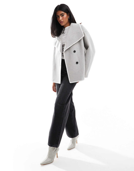 Oversized Lapel Jacket With Contrast Stitch