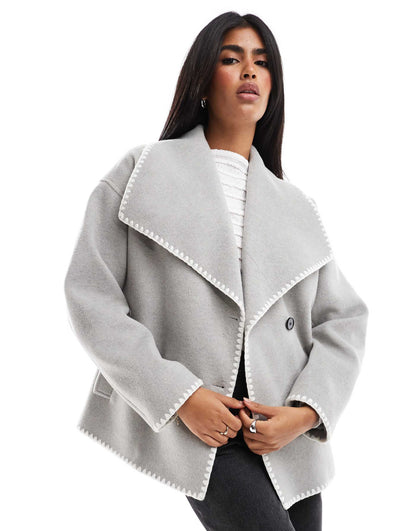 Oversized Lapel Jacket With Contrast Stitch