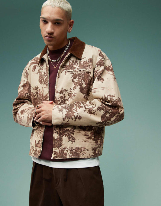 Oversized Jacquard Harrington Jacket