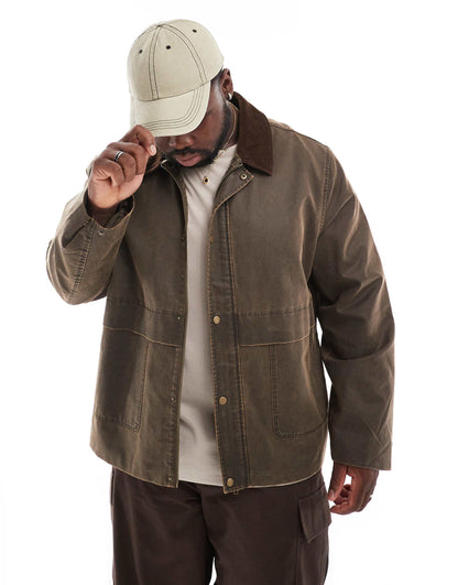 Oversized Washed Harrington Jacket With Cord Collar