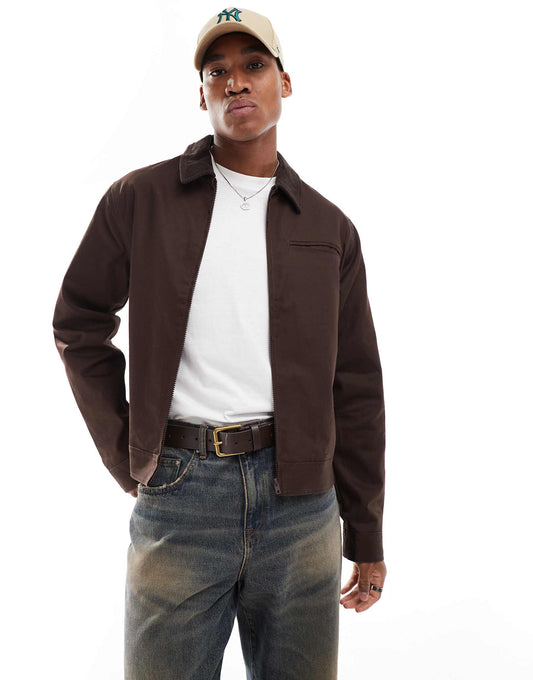 Oversized Harrington Jacket With Cord Collar
