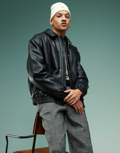 Faux Leather Oversized Wadded Harrington Jacket