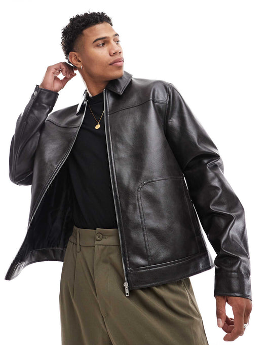 Faux Leather Harrington Jacket