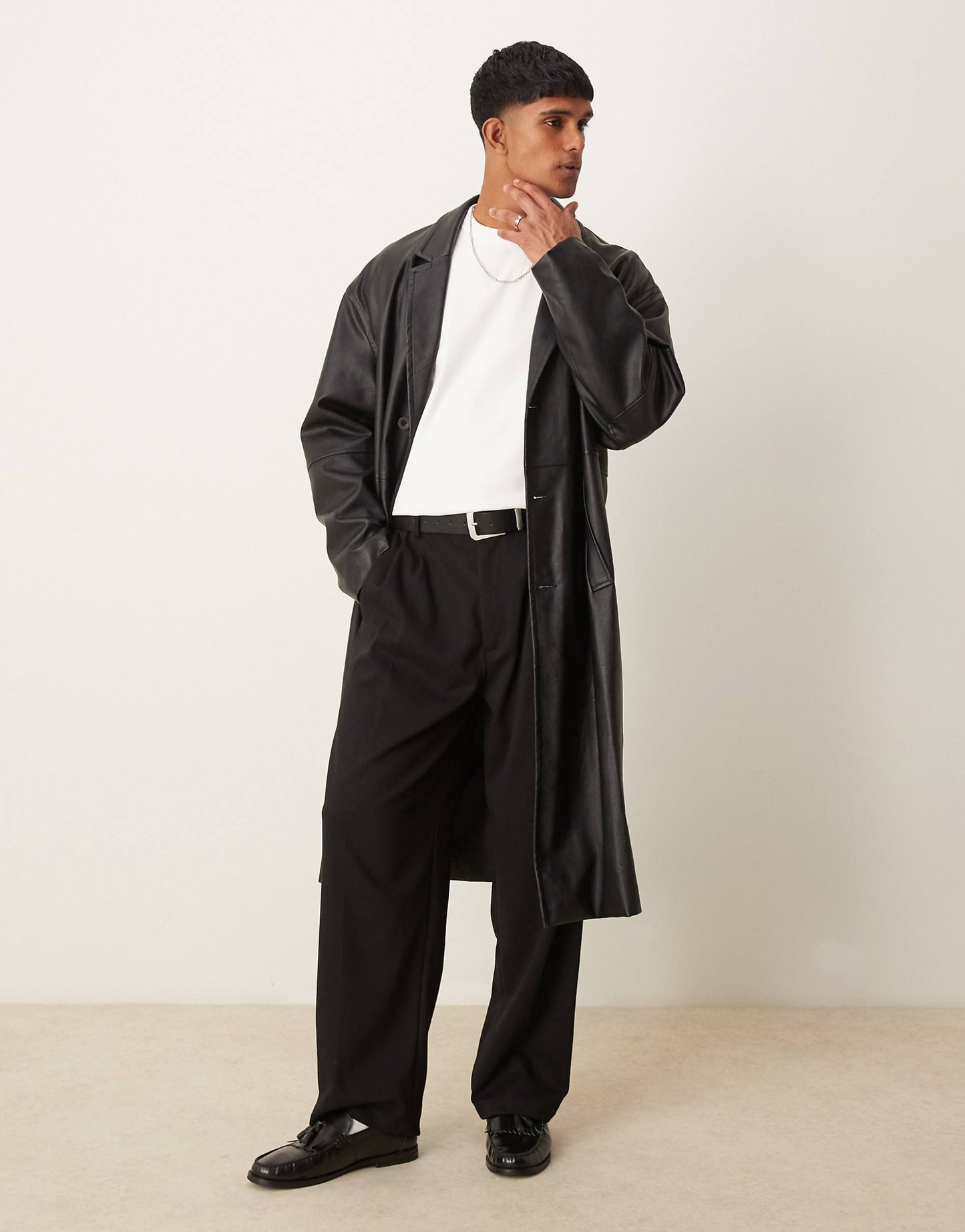 Faux Leather Oversized Trench Coat