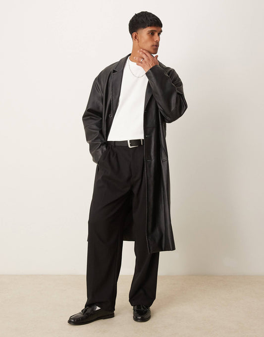 Faux Leather Oversized Trench Coat