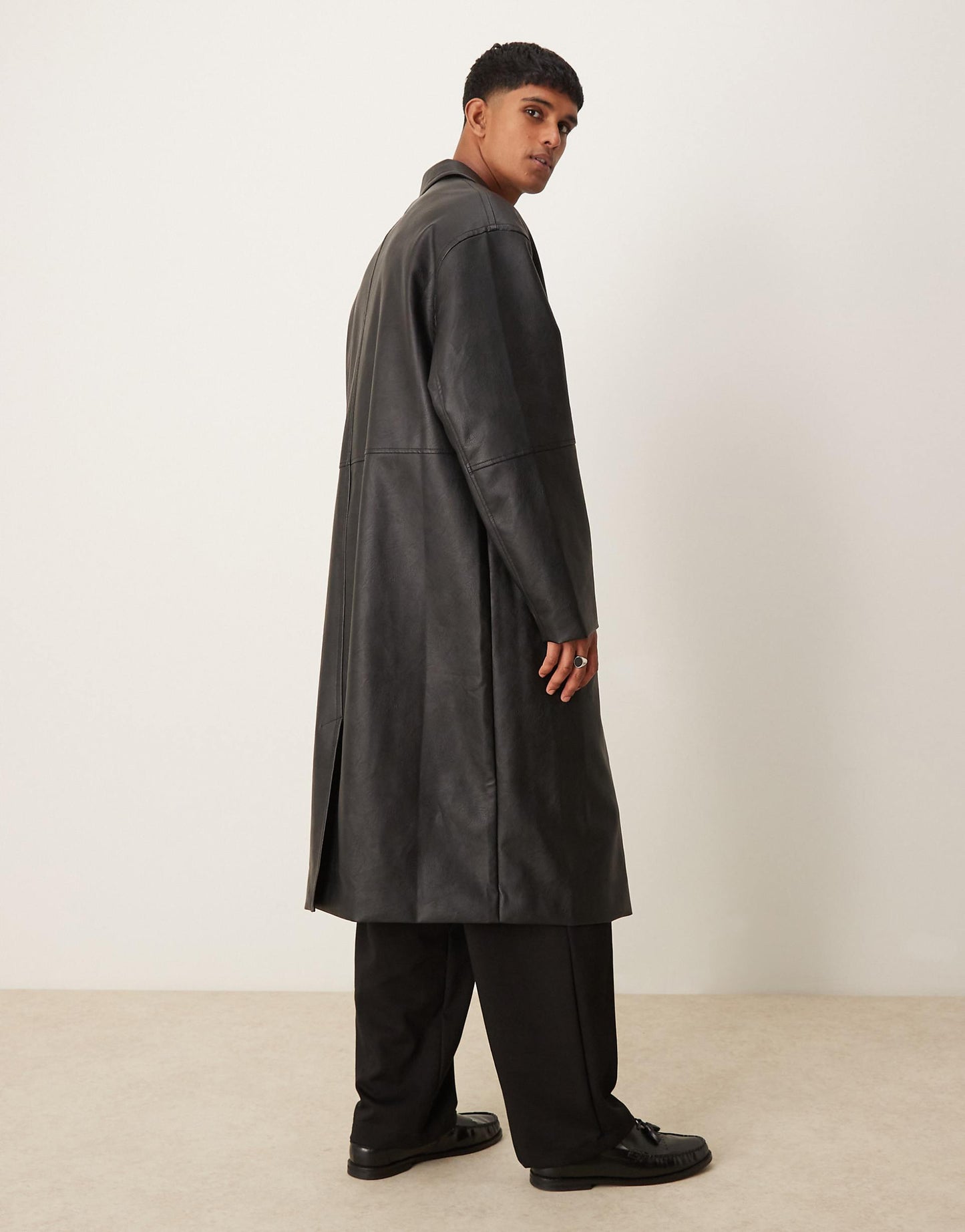 Faux Leather Oversized Trench Coat