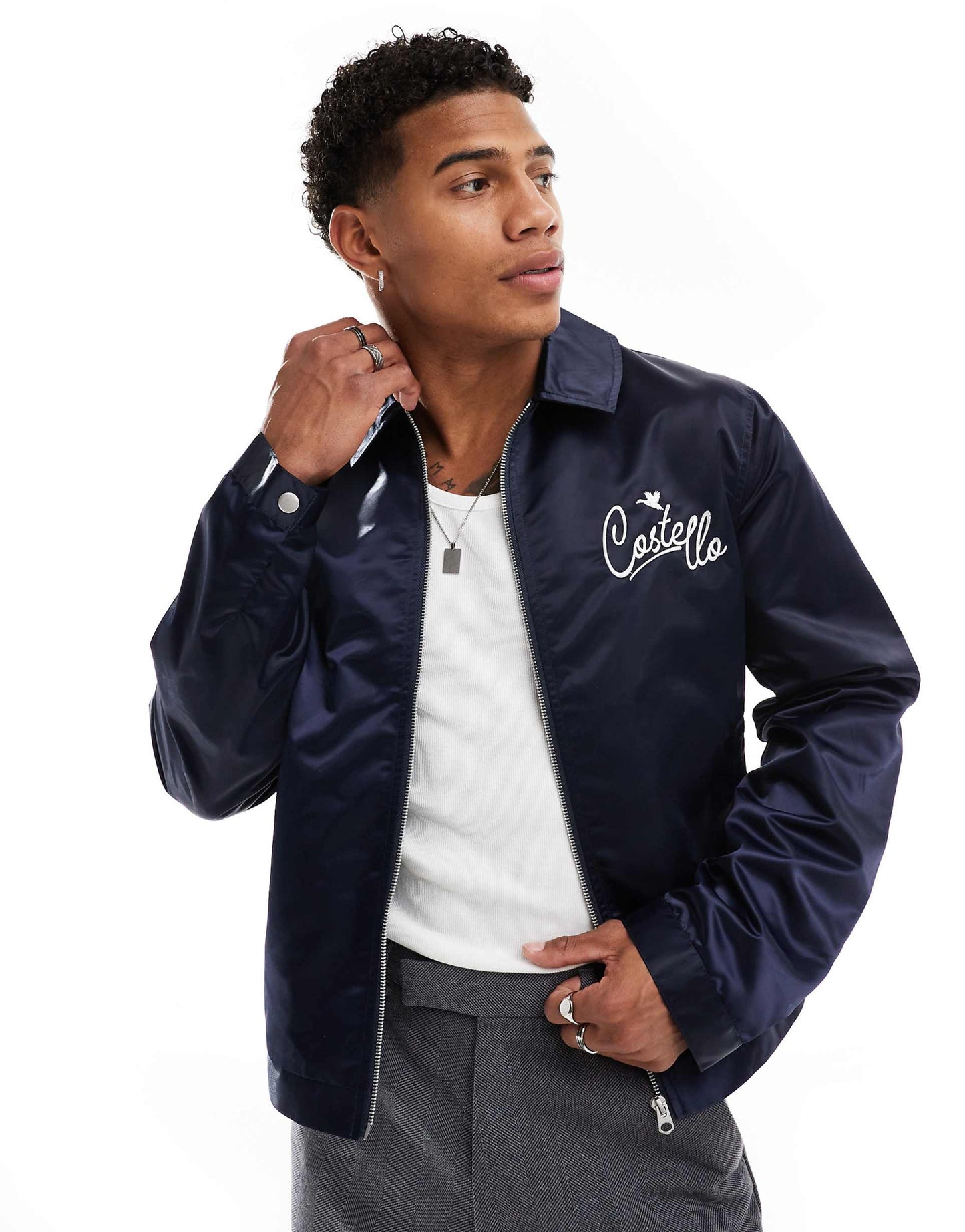 Embroidered Nylon Harrington Jacket