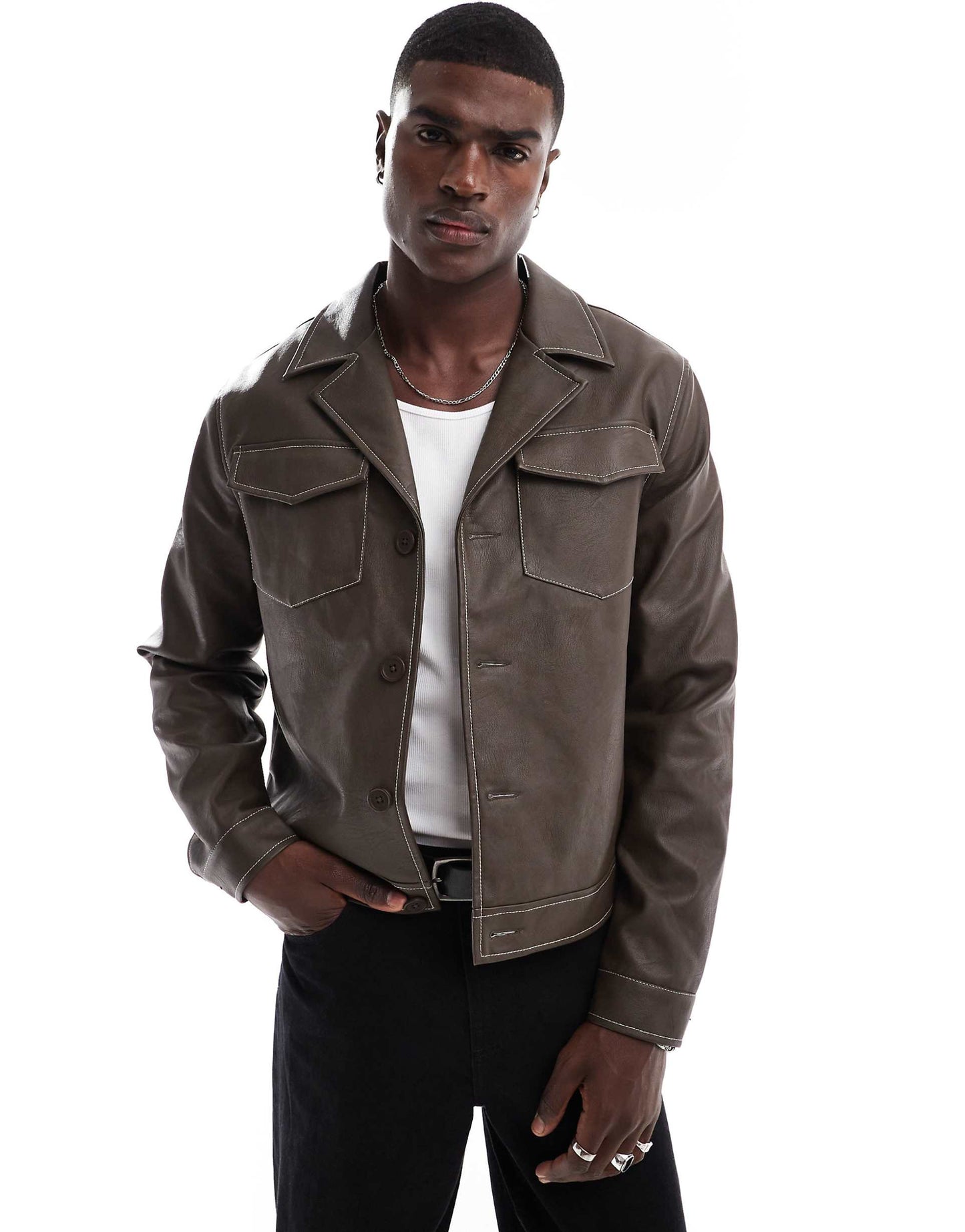 Faux Leather Harrington Jacket