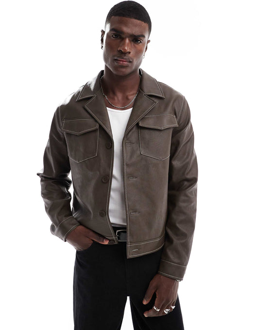 Faux Leather Harrington Jacket