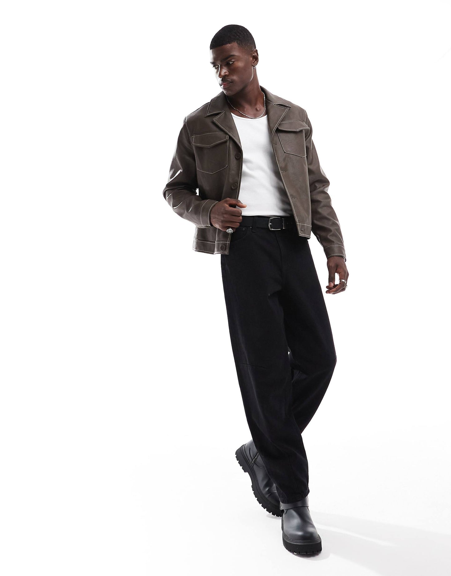 Faux Leather Harrington Jacket
