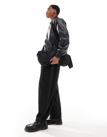 Faux Leather Oversized Textured Harrington Jacket