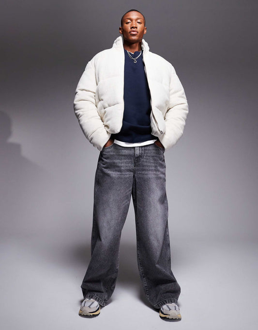 Textured Wool Look Puffer Jacket
